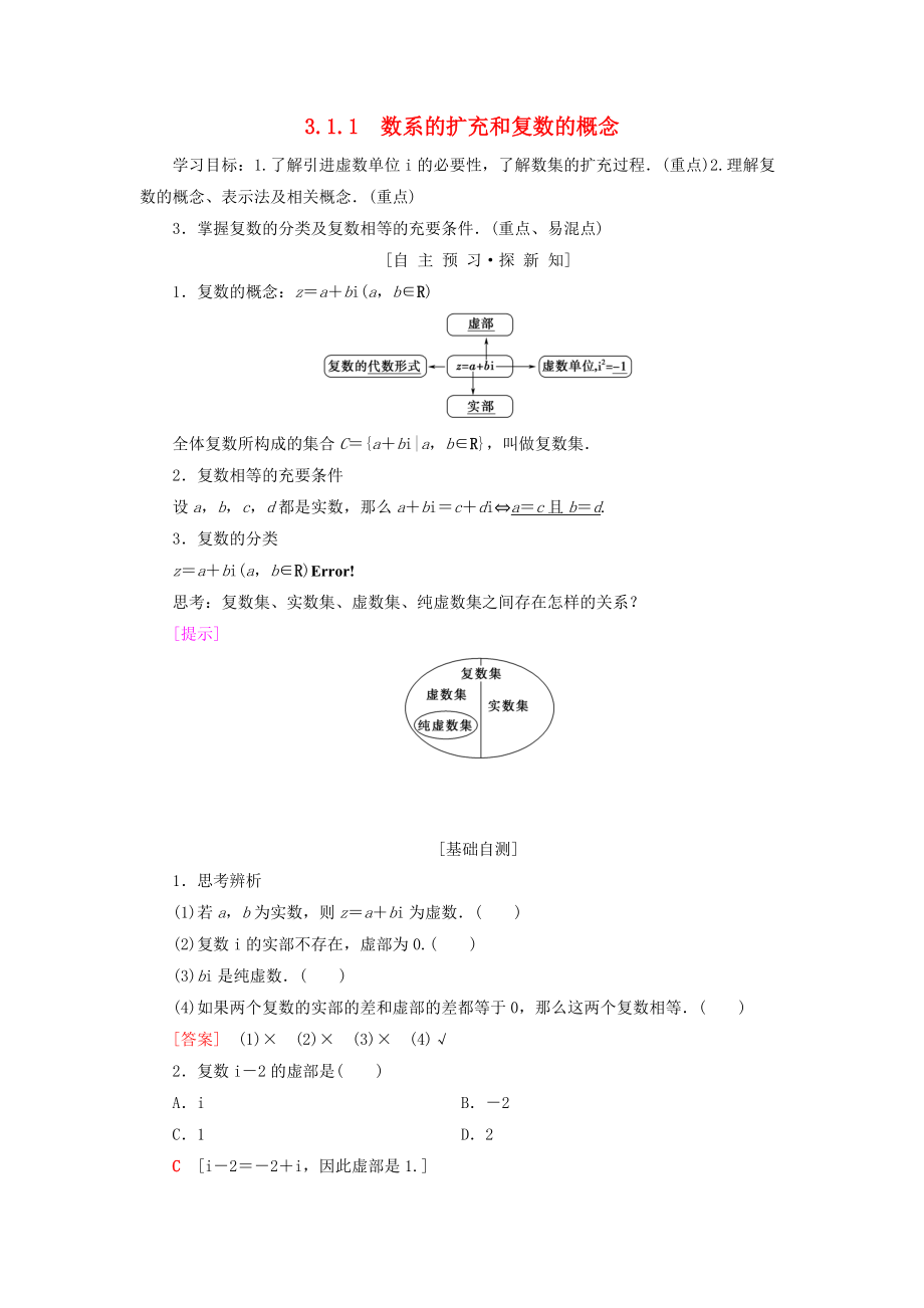 高中數(shù)學 第三章 數(shù)系的擴充與復數(shù)的引入 3.1 數(shù)系的擴充與復數(shù)的概念 3.1.1 數(shù)系的擴充和復數(shù)的概念學案 新人教A版選修22_第1頁