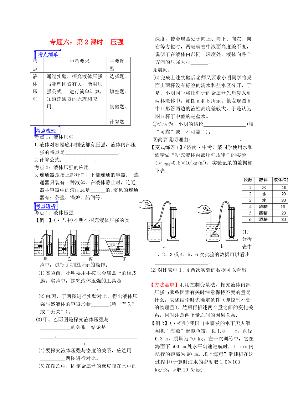 山東省郯城縣中考物理 專題六 壓強(qiáng) 第2課時(shí)復(fù)習(xí)學(xué)案_第1頁