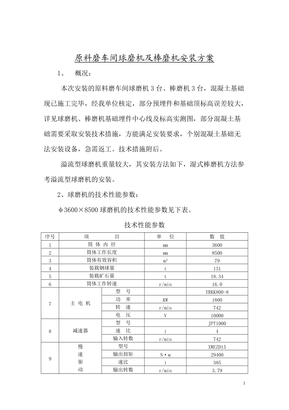 原料磨车间球磨机及棒磨机安装方案_第1页