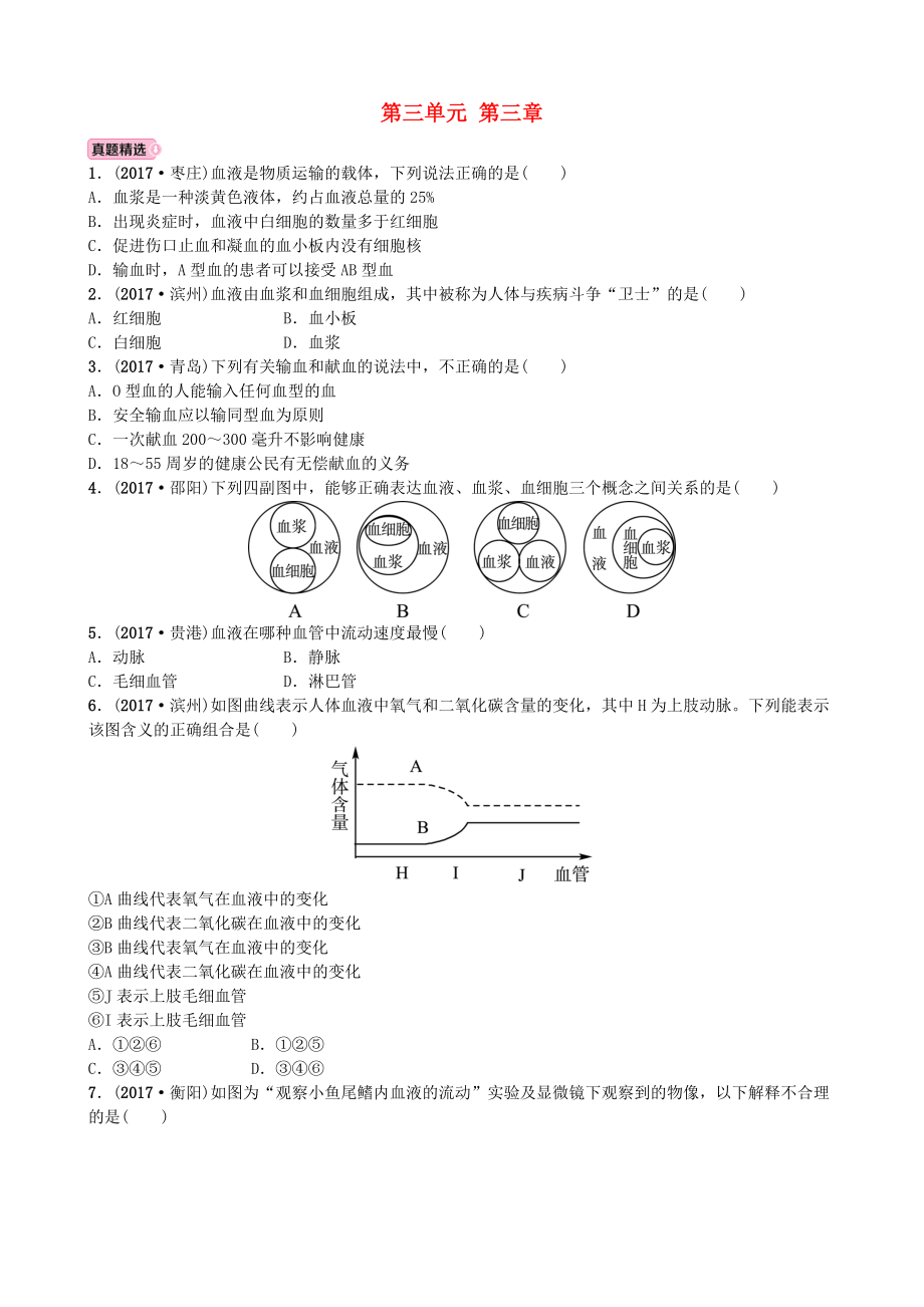 山東省濰坊市中考生物 實(shí)戰(zhàn)演練 七下 第三單元 第三章_第1頁