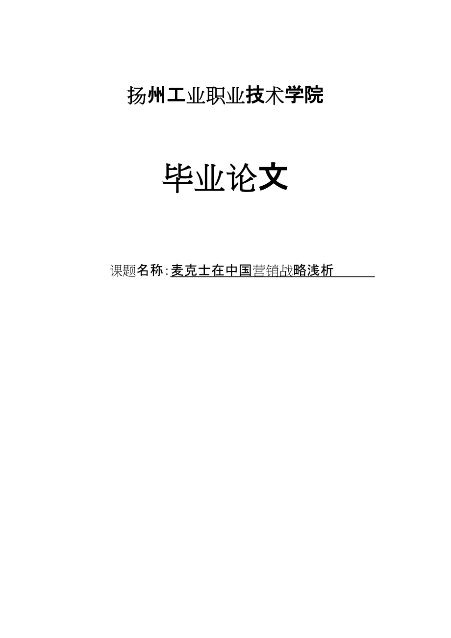 麦克士在中国营销战略浅析电子商务毕业论文_第1页