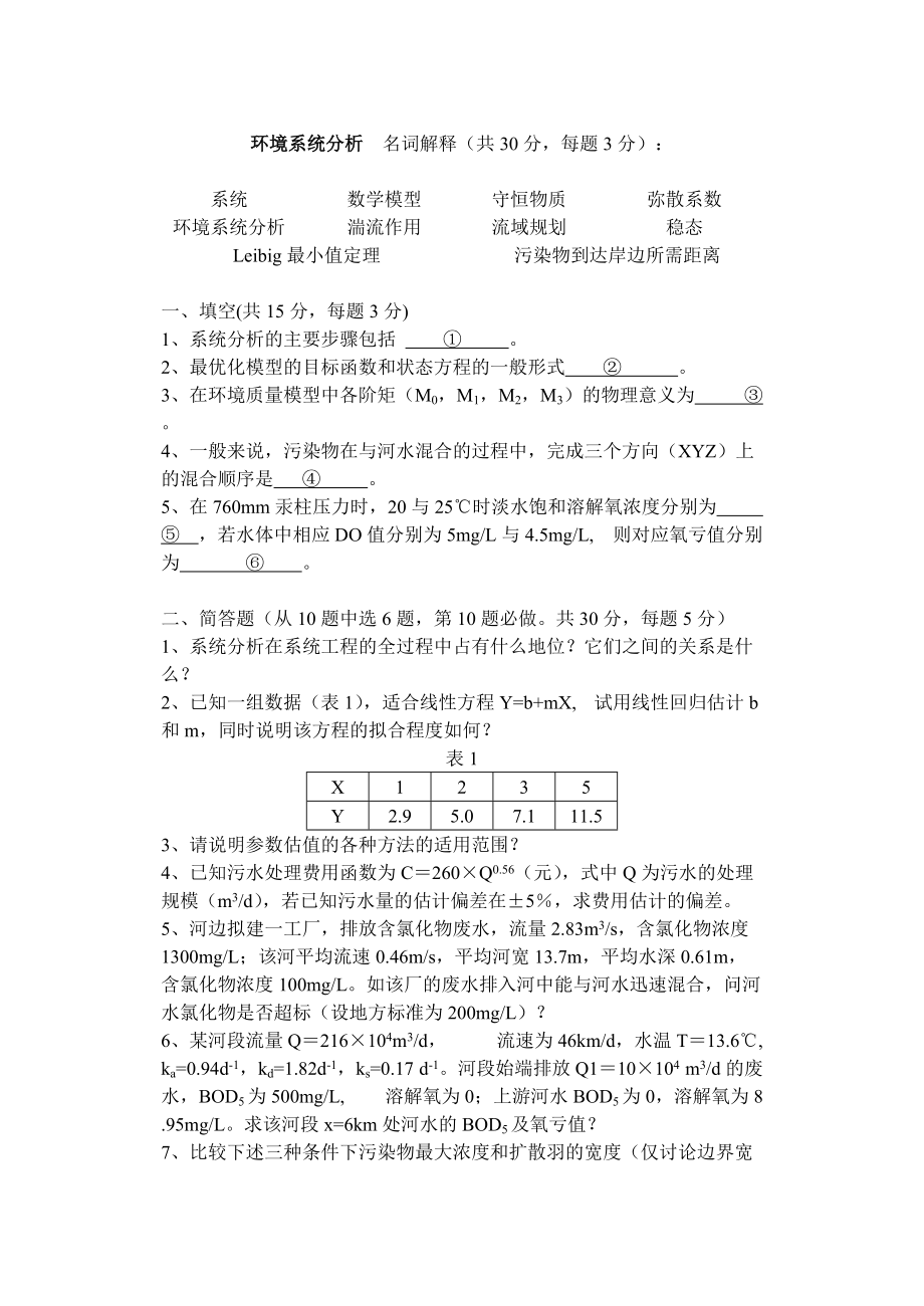 环境系统分析试卷_第1页