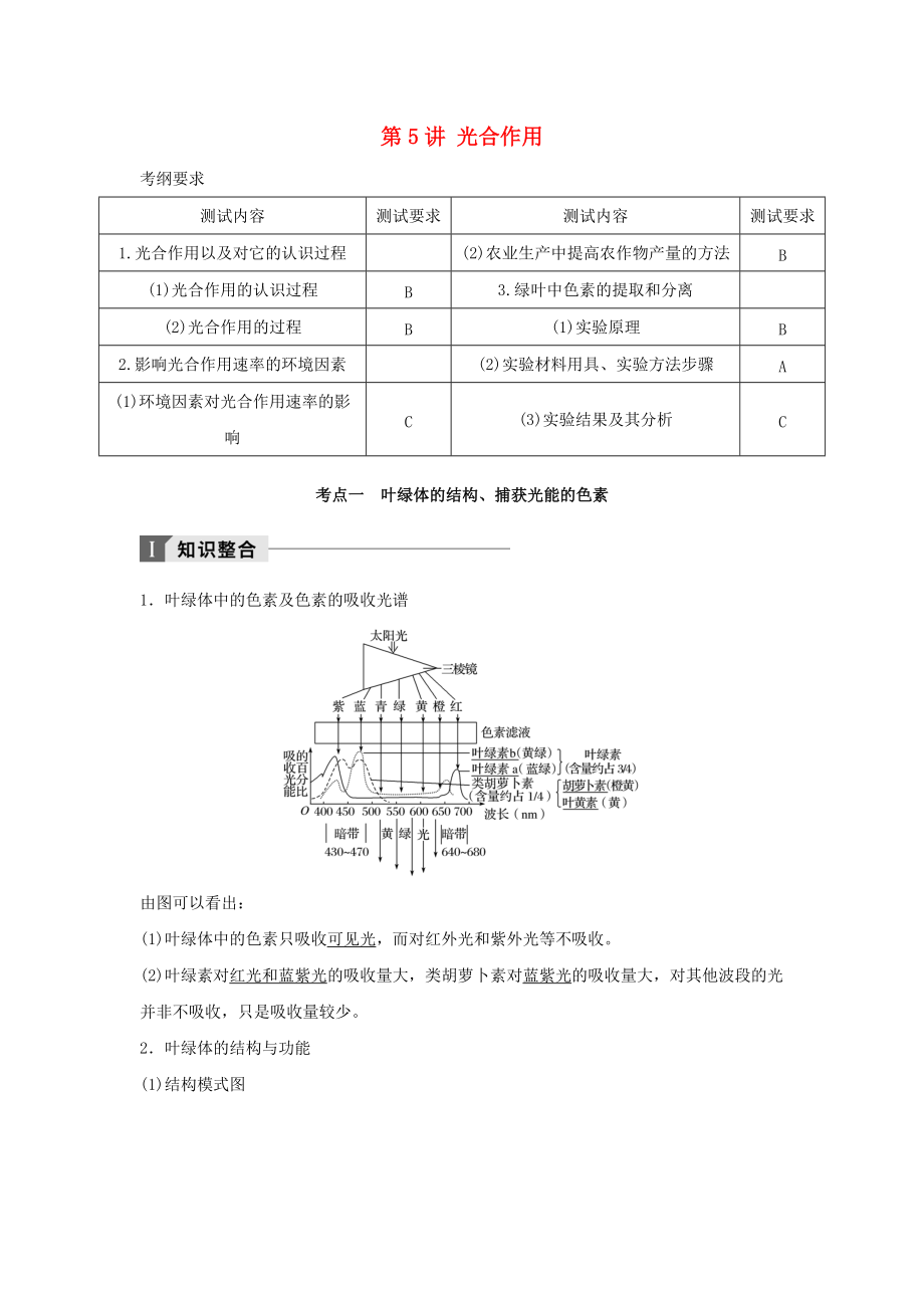 江蘇省高考生物知識(shí)整合考題探究專題訓(xùn)練第5講 光合作用講練 新人教版_第1頁(yè)