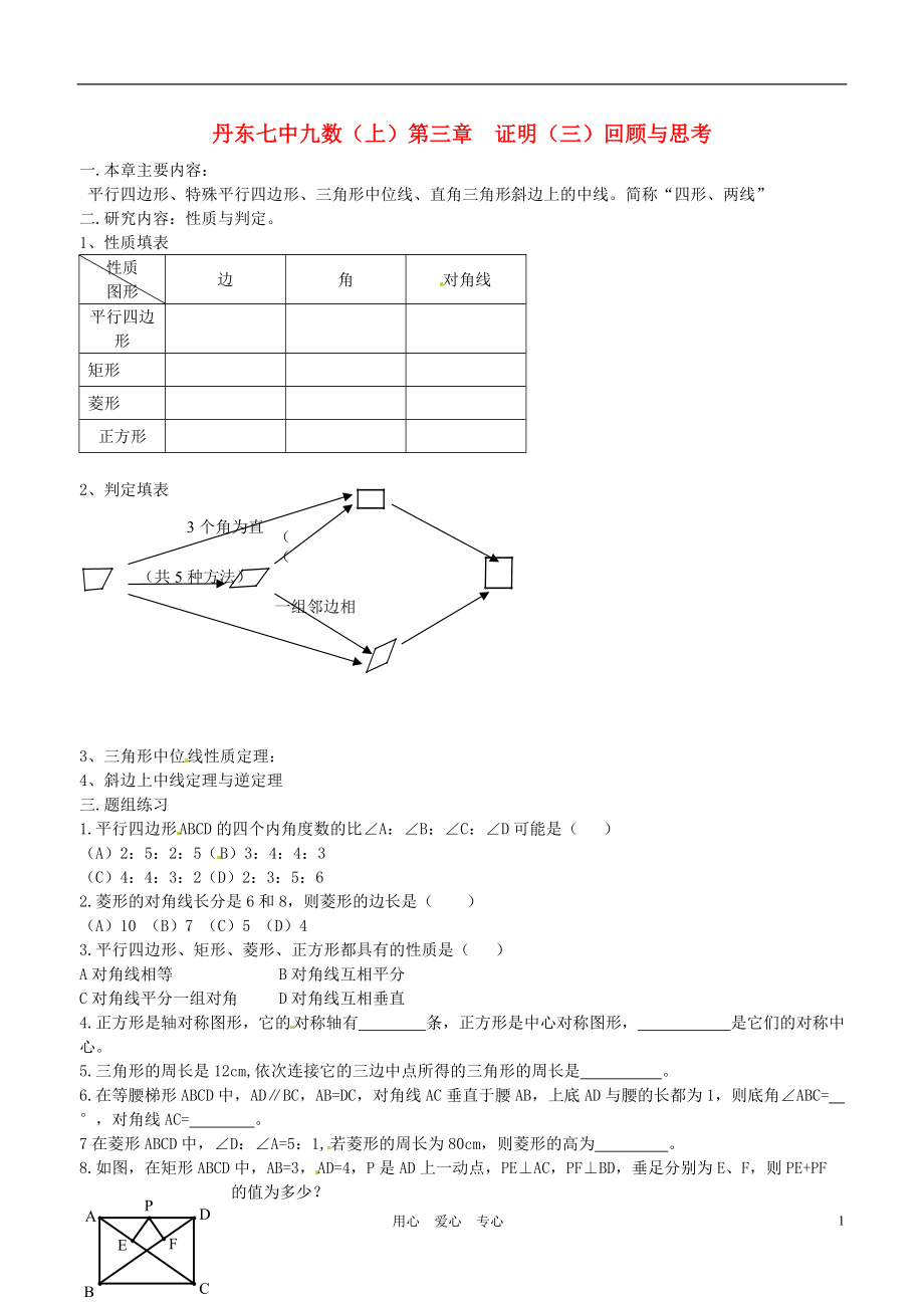 【秋新教材】遼寧省丹東七中九年級數(shù)學(xué)上冊《 證明（三）回顧與思考》研學(xué)案（無答案） 北師大版_第1頁