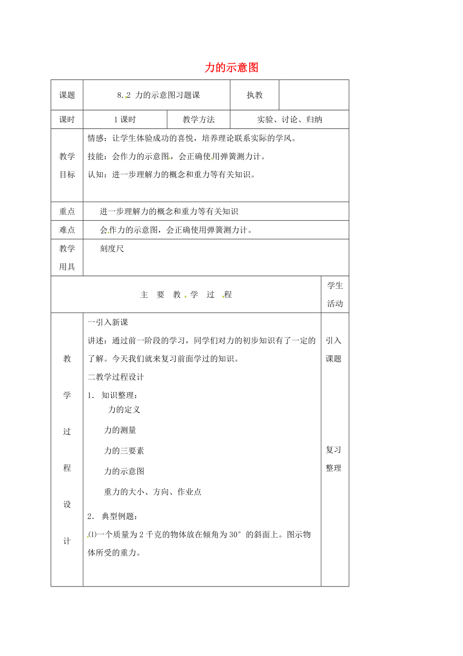 江苏省淮安市八年级物理下册 8.2 力的示意图教案 新版苏科版_第1页