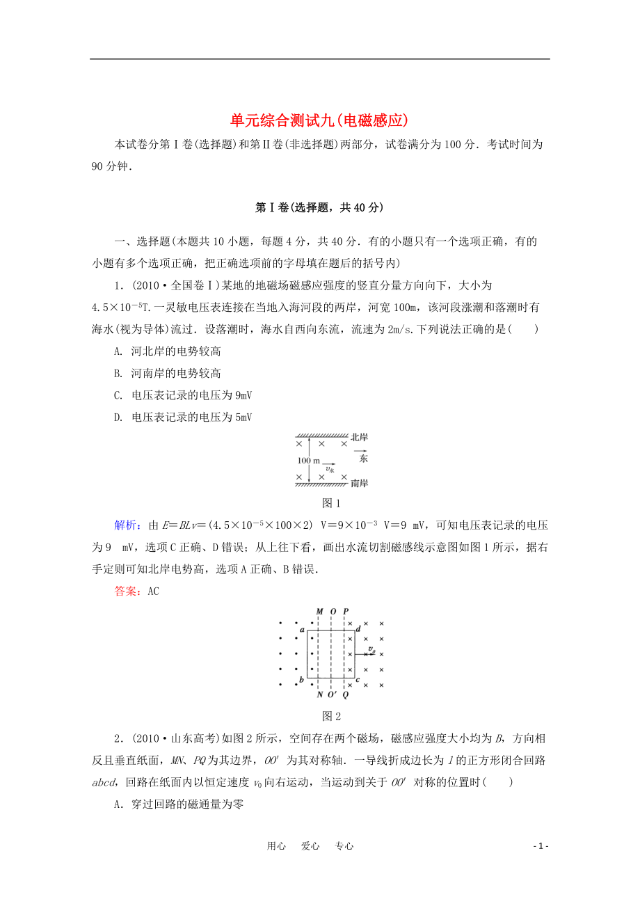 【紅對(duì)勾】高考物理 電磁感應(yīng)單元綜合測(cè)試 新課標(biāo)_第1頁