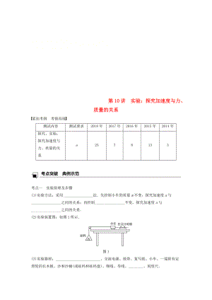 江蘇省高中物理學(xué)業(yè)水平測試復(fù)習(xí) 第四章 牛頓運(yùn)動(dòng)定律 第10講 實(shí)驗(yàn)：探究加速度與力、質(zhì)量的關(guān)系學(xué)案 必修1