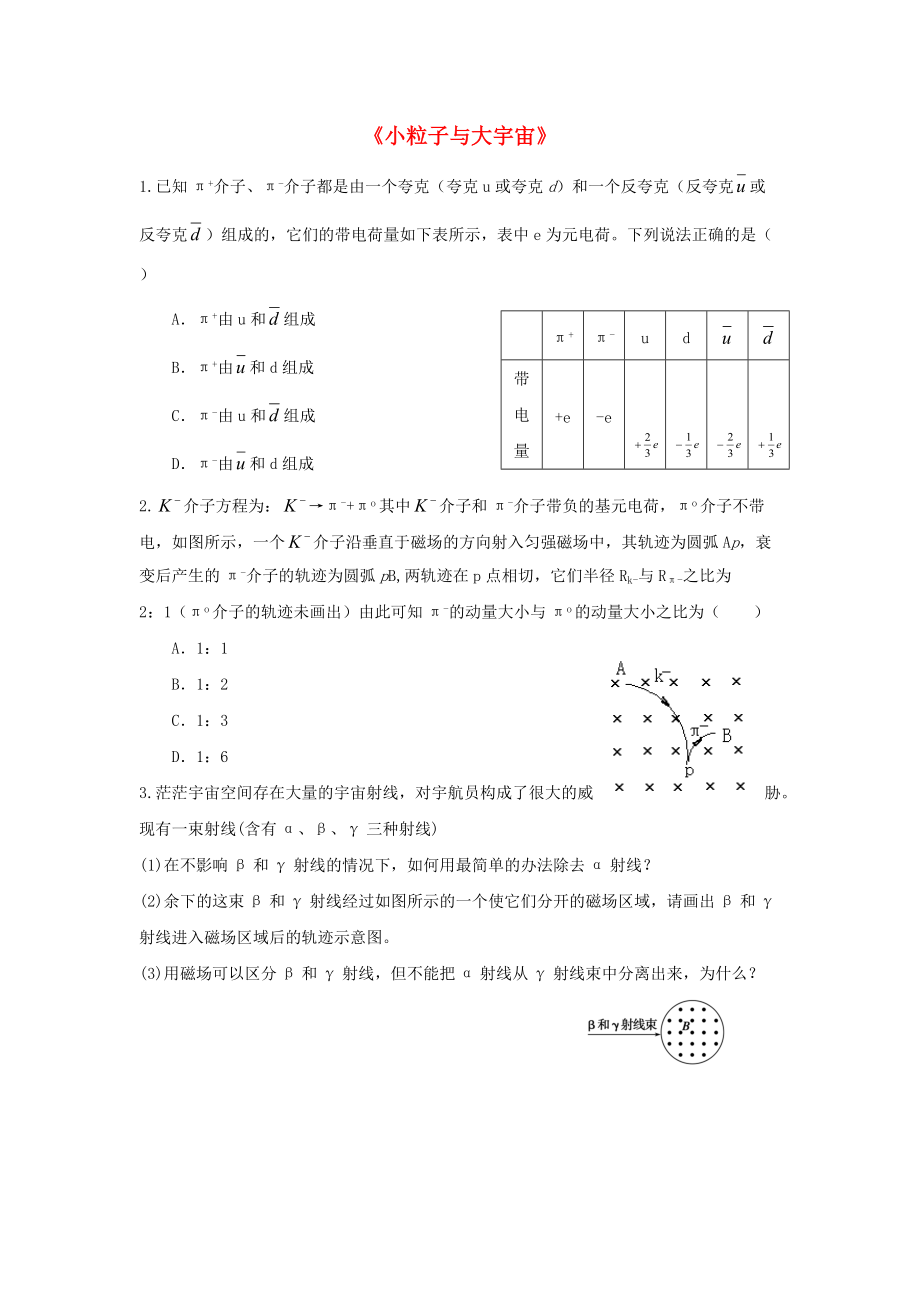 廣東省中山市高中物理 第四章 原子核 第七節(jié) 小粒子與大宇宙同步練習(xí) 粵教版選修35_第1頁