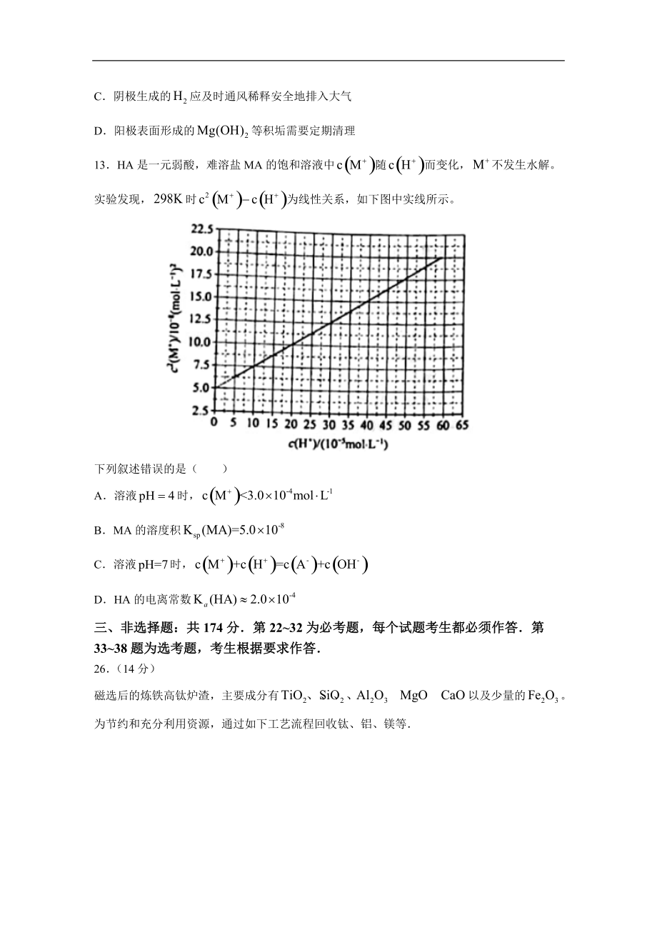 2021年高考真题化学全国乙卷