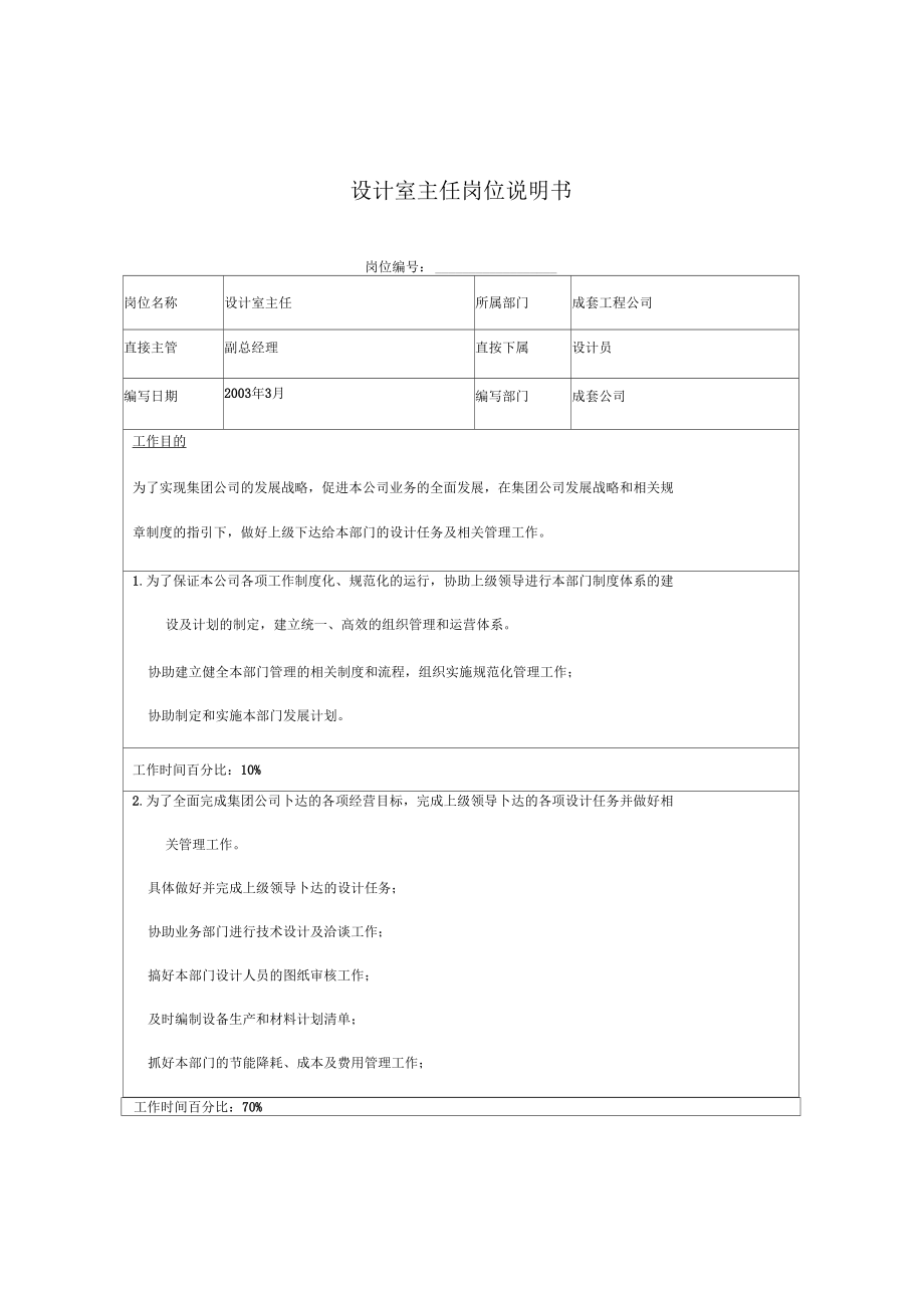 设计室主任岗位说明书_第1页