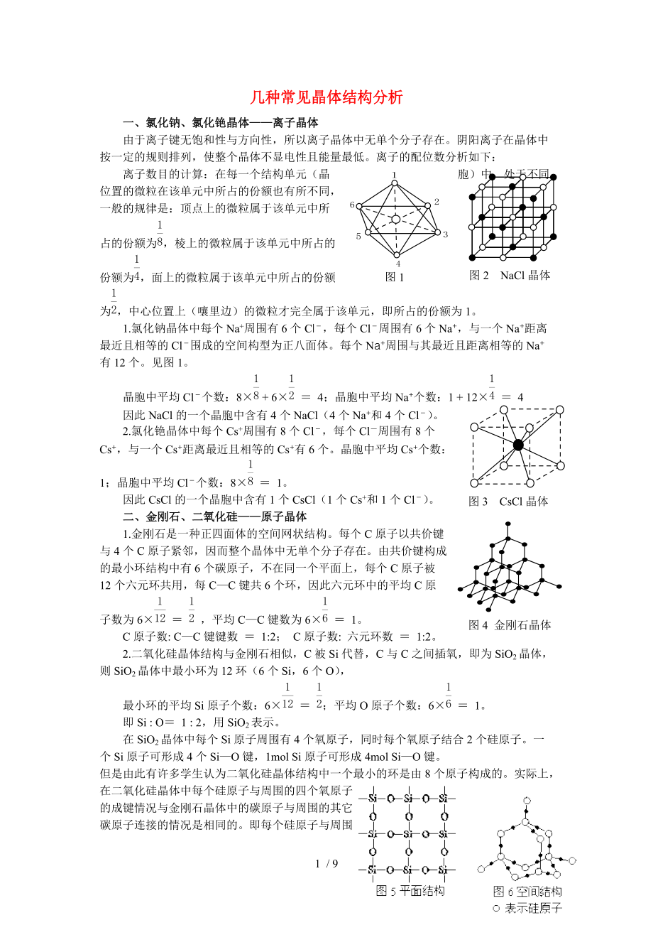 高中化学几种常见晶体结构分析论文新人教版选修Word版_第1页