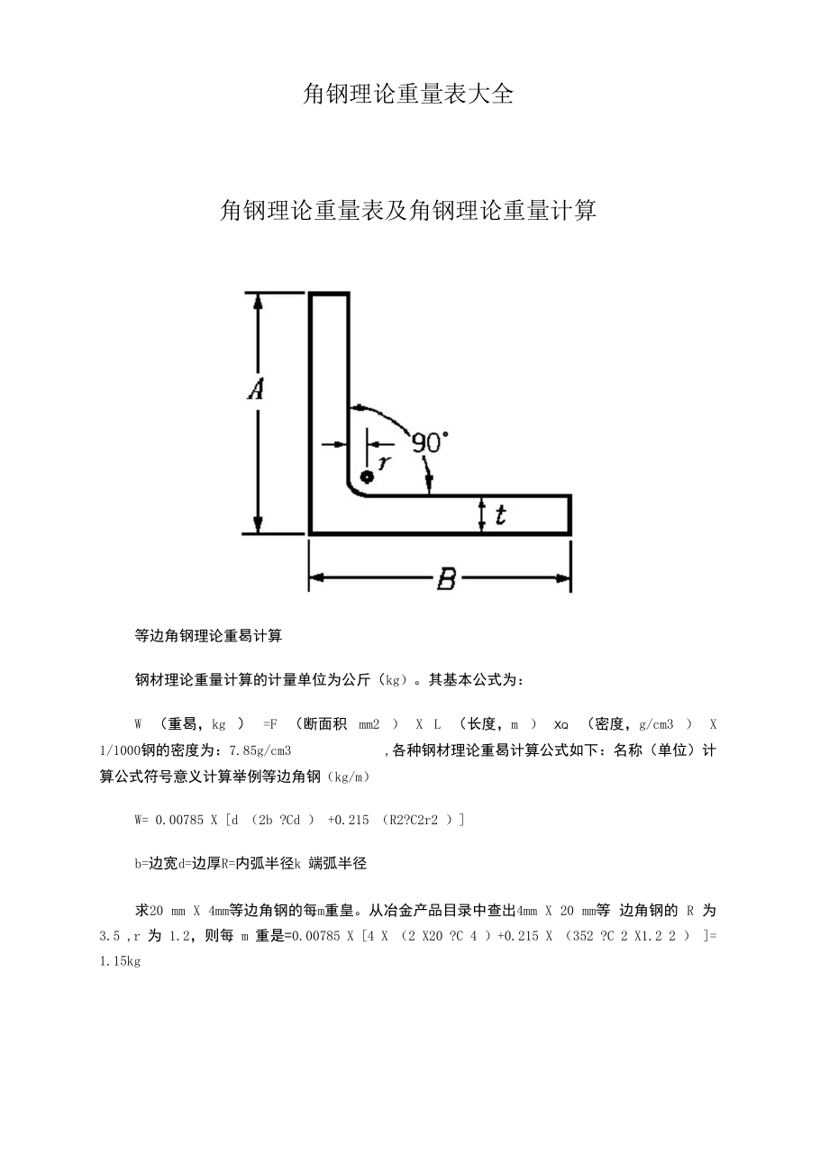 角鋼理論重量表