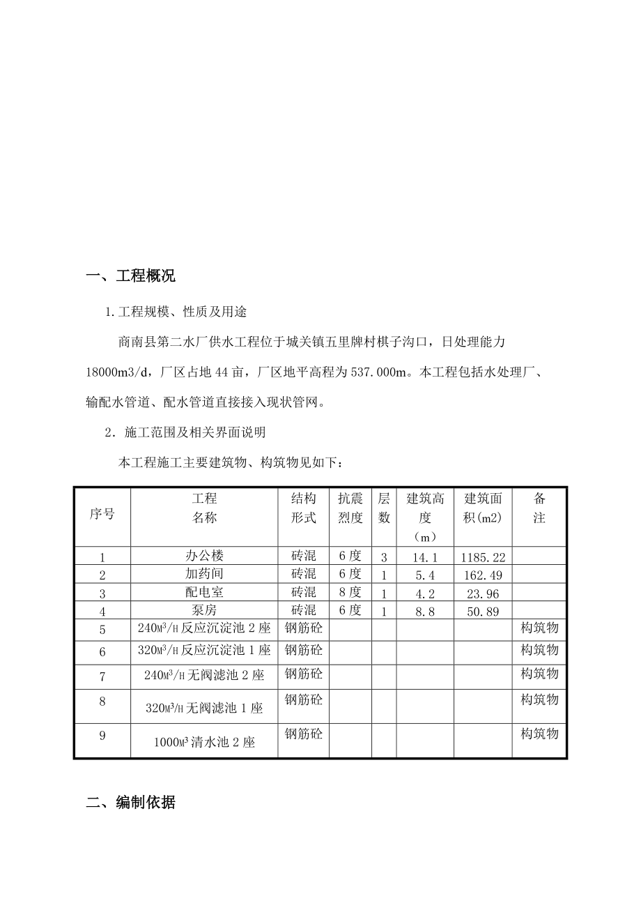 商南县第二水厂供水工程雨季施工专项方案_第1页