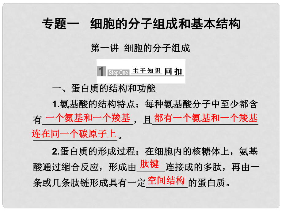 高三生物二輪復(fù)習(xí)課件： 細胞的分子組成_第1頁