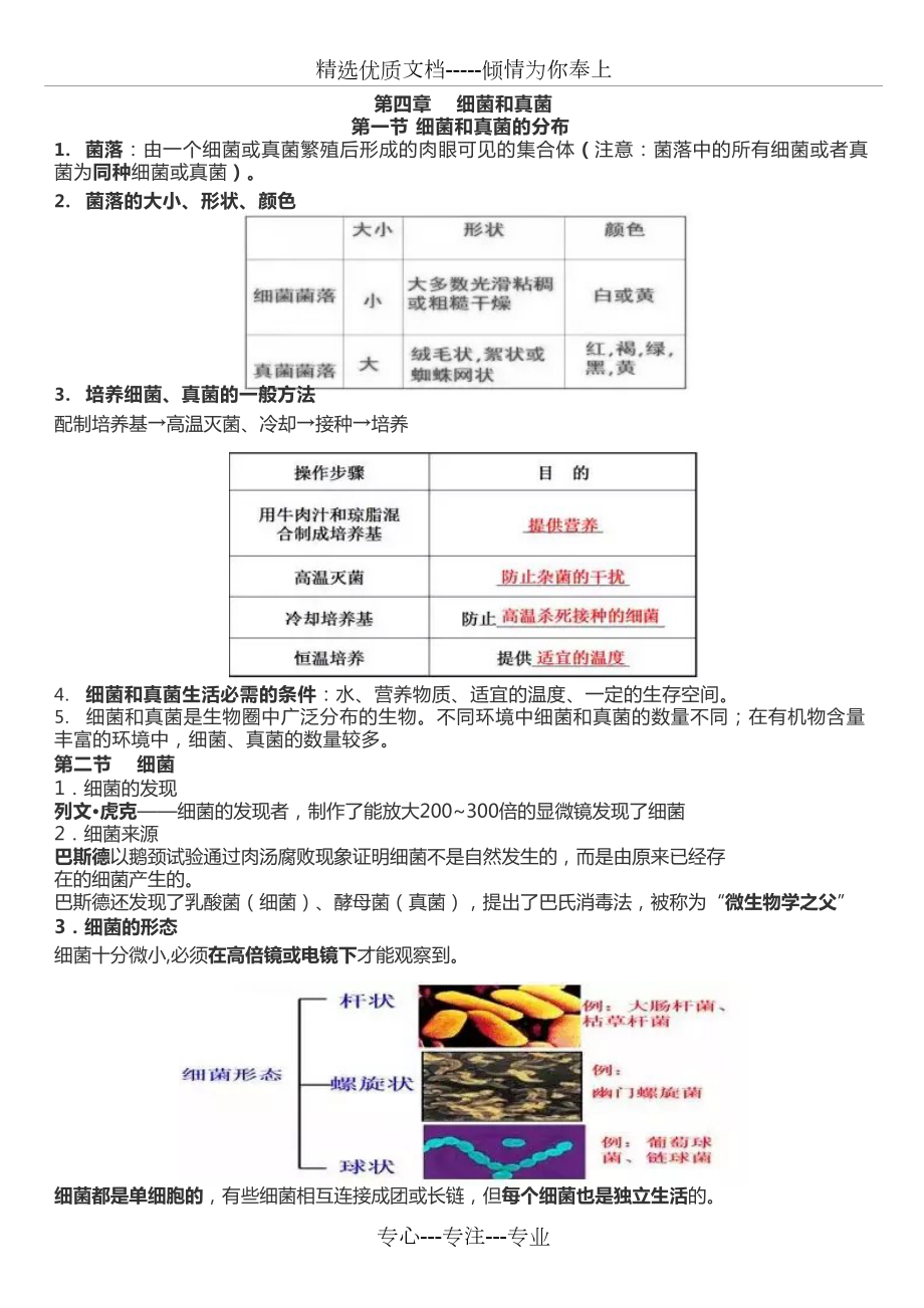 人教版生物八年級上冊第四章《細菌和真菌》知識點(共6頁)_第1頁