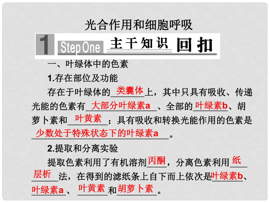 高三生物專題突破二 光合作用和細胞呼吸課件_第1頁