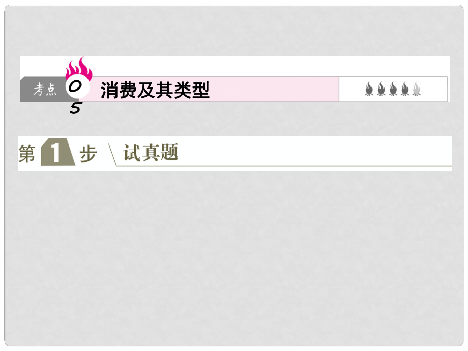 高考政治一輪復(fù)習(xí)（A版）第1部分 經(jīng)濟(jì)生活 專題一 生活與消費(fèi) 考點(diǎn)05 消費(fèi)及其類型課件 新人教版_第1頁(yè)