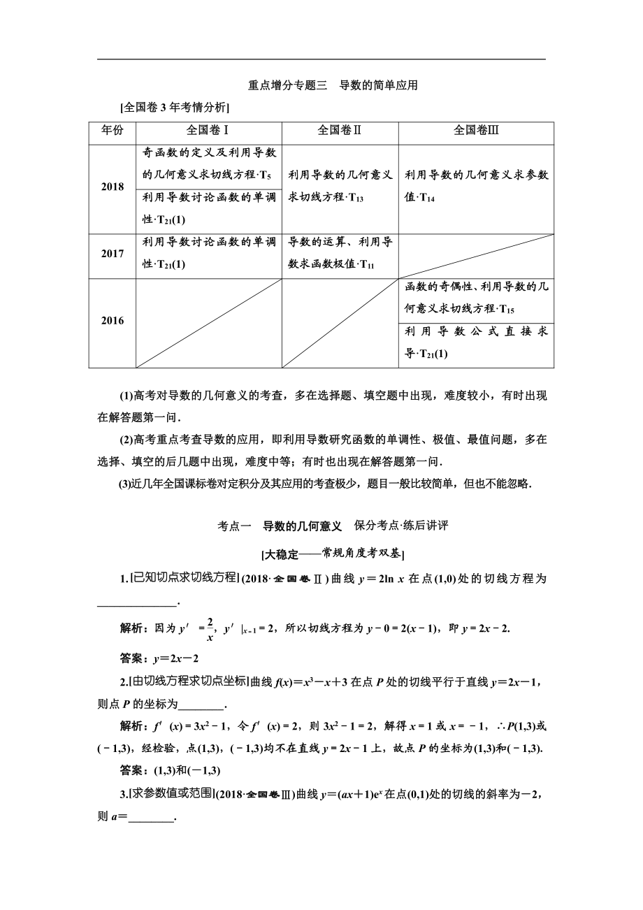 二輪復(fù)習(xí)數(shù)學(xué)理普通生通用版講義：第一部分 第二層級(jí) 重點(diǎn)增分專題三 導(dǎo)數(shù)的簡(jiǎn)單應(yīng)用 Word版含解析_第1頁(yè)