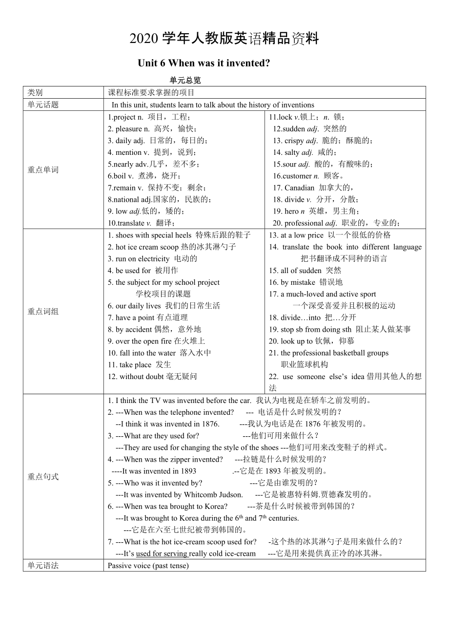 2020人教版新目標(biāo)九年級Unit 6 全單元導(dǎo)學(xué)案共6課時(shí)_第1頁