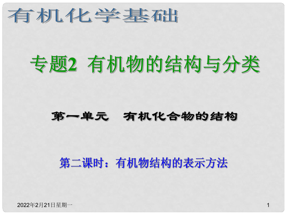 浙江省临海市白云高级中学高三化学 专题2 有机物的结构与分类第一单元（第二课时） 有机物结构的表示方法课件_第1页