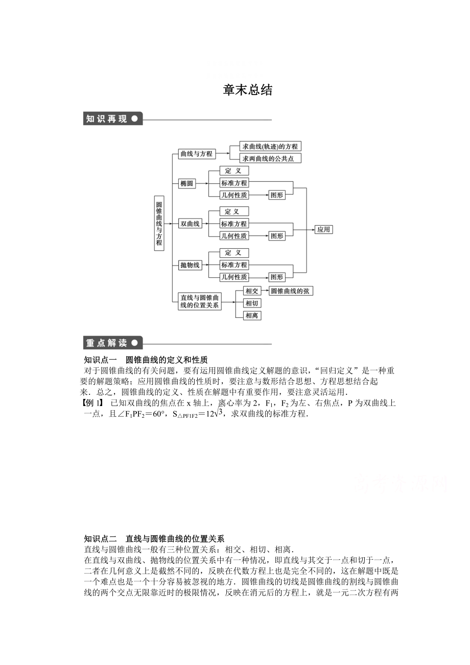 精校版高中數(shù)學(xué)蘇教版選修21 第2章 圓錐曲線(xiàn)與方程 第2章章末總結(jié) 課時(shí)作業(yè)_第1頁(yè)