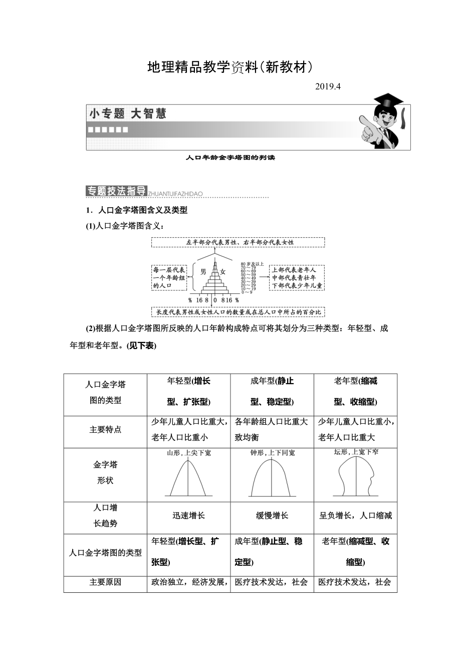 新教材 高中地理三維設(shè)計(jì)中圖版必修二教學(xué)案：第一章 小專題 大智慧 人口年齡金字塔圖的判讀 Word版含答案_第1頁