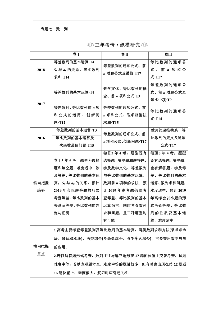 二轮复习数学理重点生通用版讲义：第一部分 专题七 数　列 Word版含解析_第1页