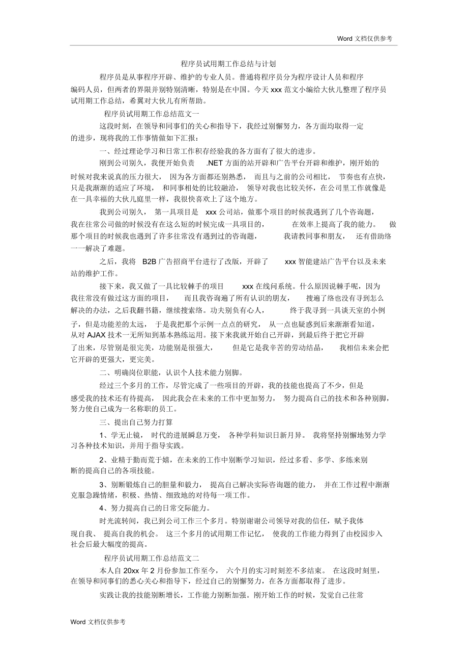 程序员试用期工作总结与计划_第1页