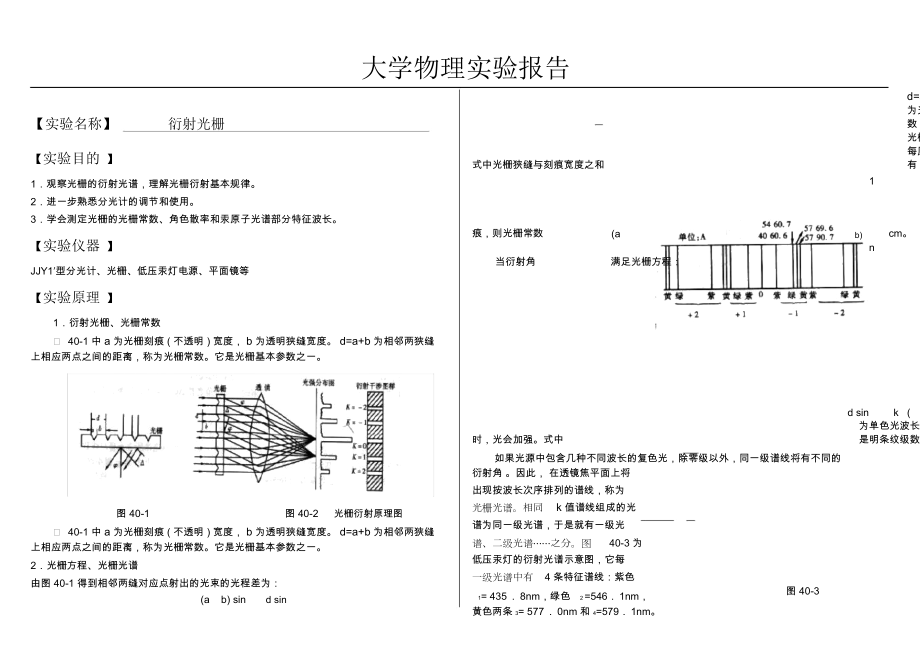 光栅衍射实验报告图片