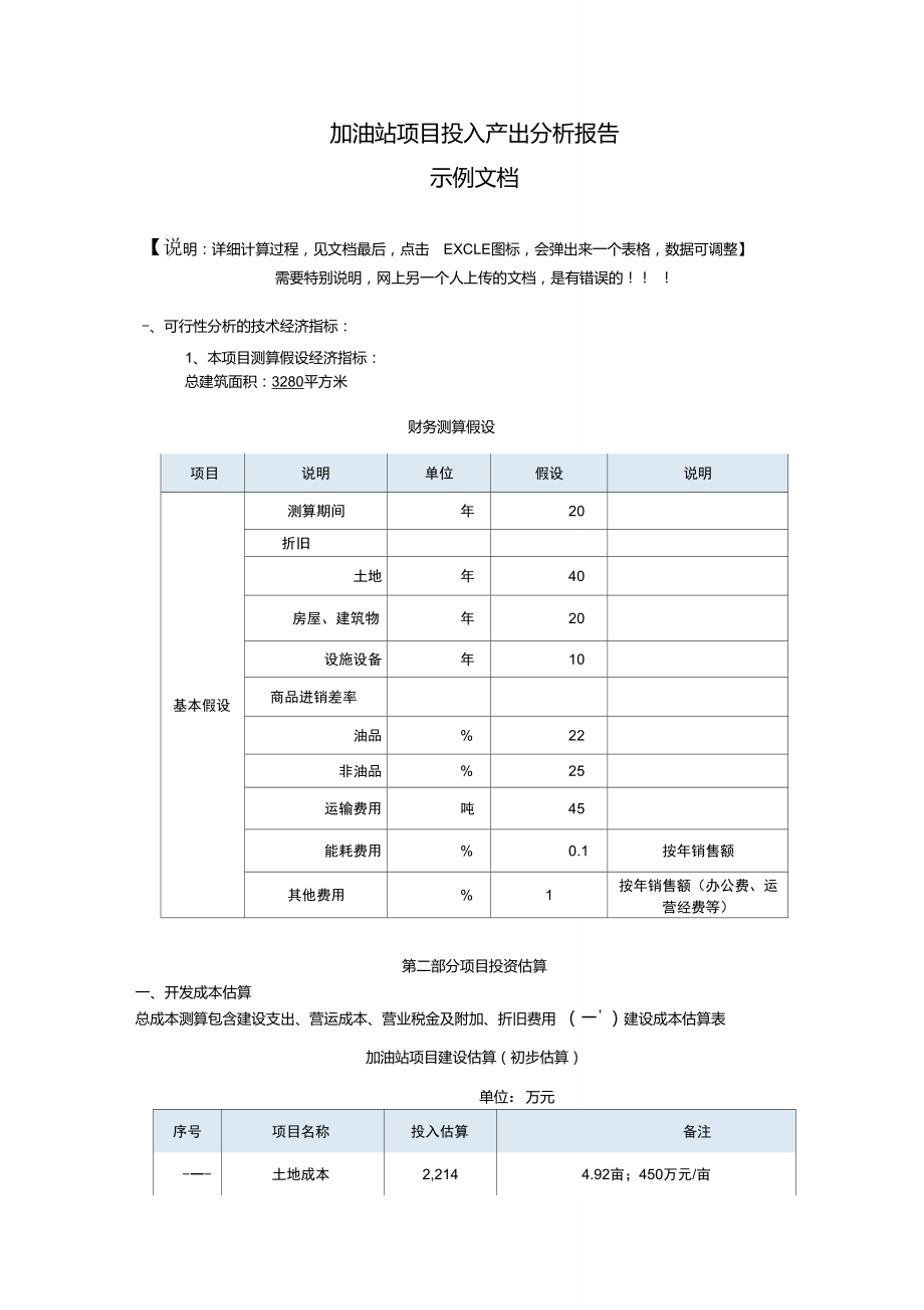 加油站项目投入产出分析报告示例文档_第1页