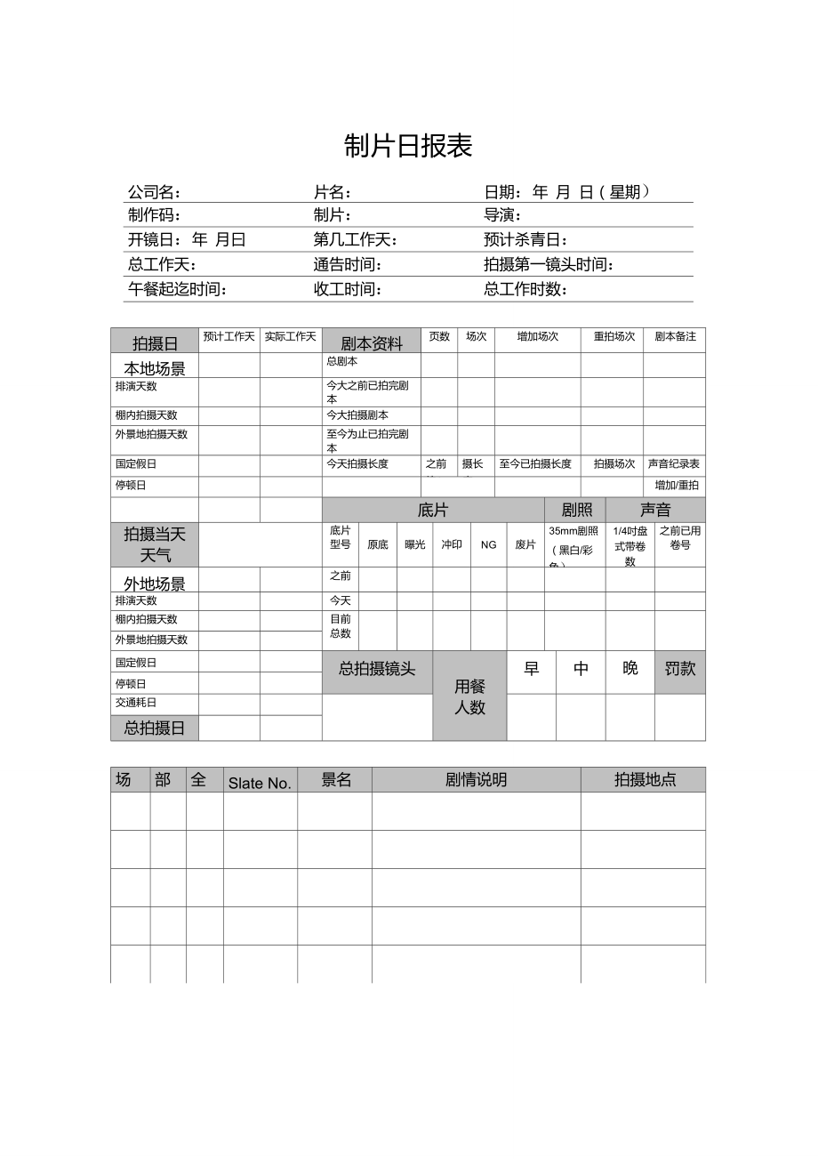 制作組-制片日報表[影視拍攝專用表格]_第1頁