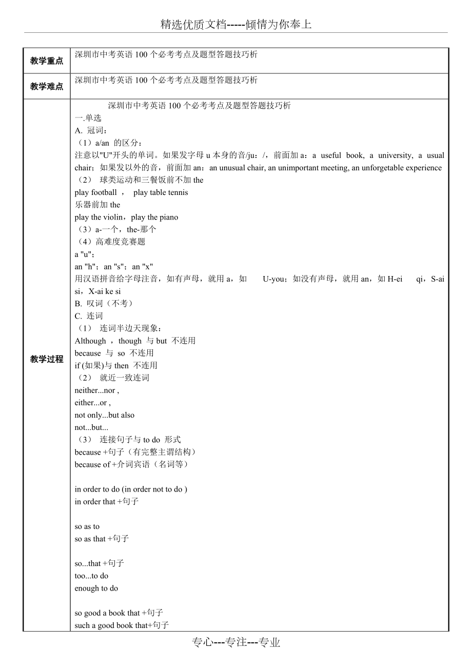 深圳市中考英语100个必考考点及题型答题技巧析(共10页)_第1页