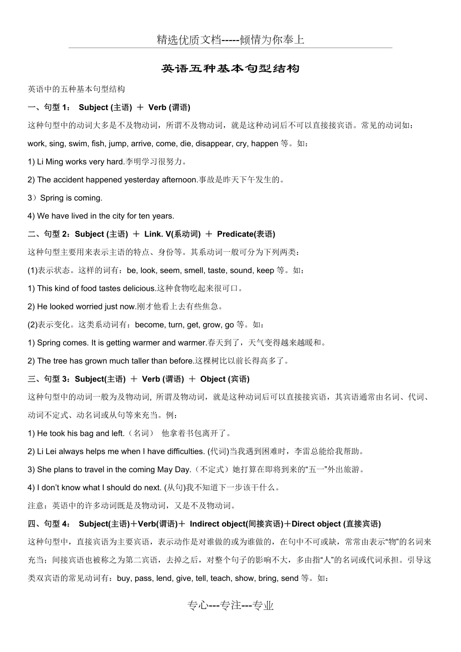 英语五种基本句型结构(共6页)_第1页