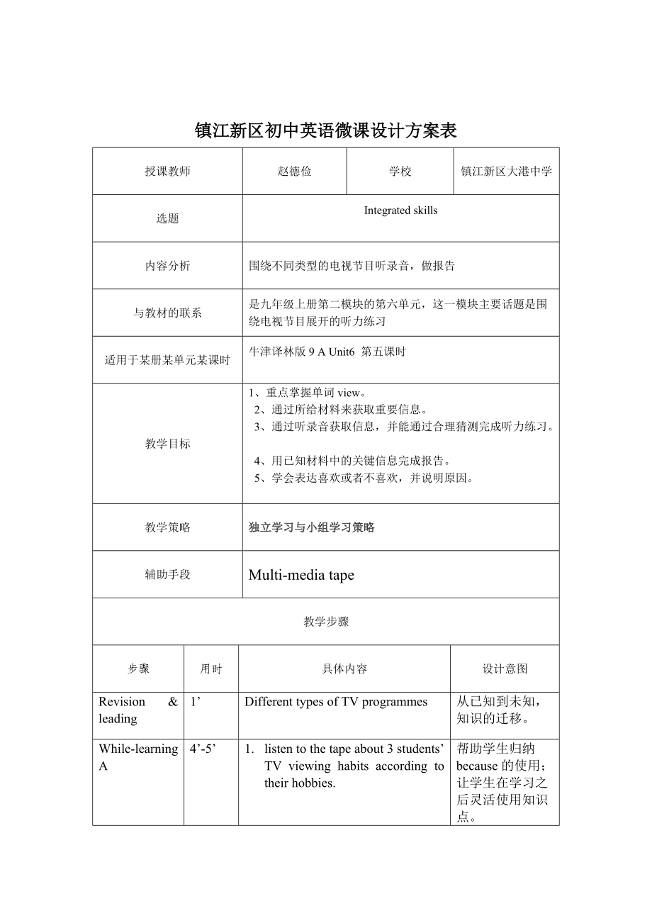 微課設(shè)計方案趙德儉9Aunit6integratedskills_第1頁