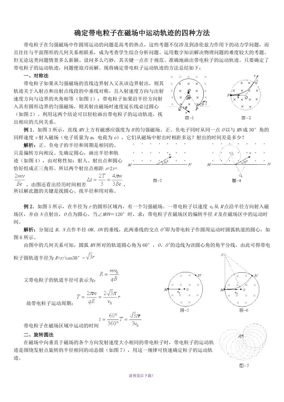 高中物理确定带电粒子在磁场中运动轨迹的四种方法_第1页