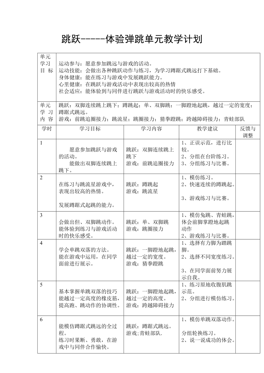 跳跃-----体验弹跳单元教学计划_第1页