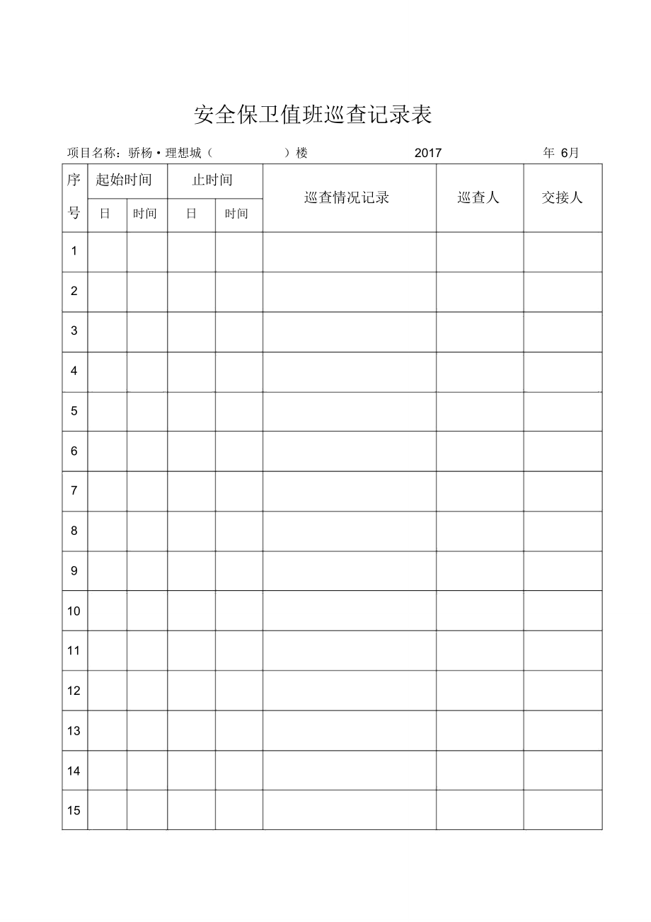 門衛值班巡查記錄表