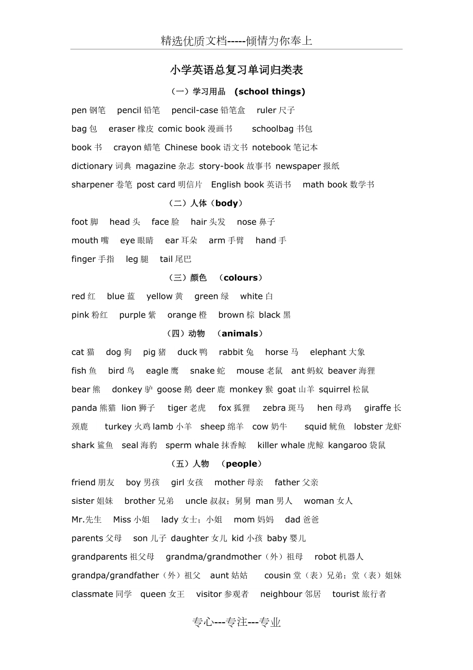 小学英语总复习单词归类表(共7页)_第1页