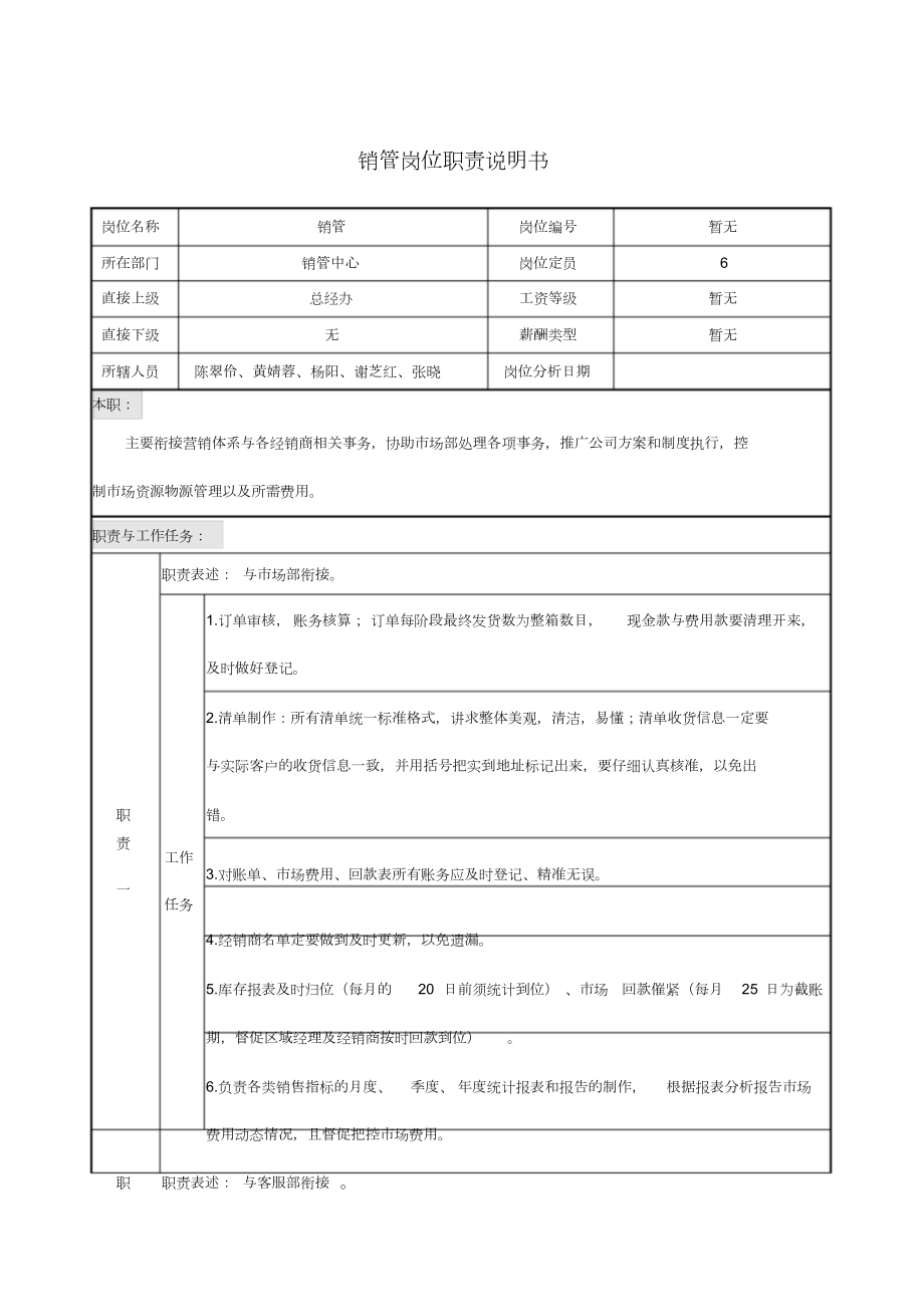 销管岗位职责说明书_第1页