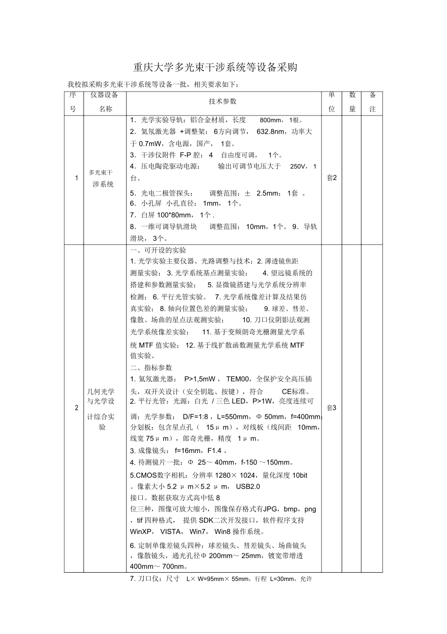 重庆大学多光束干涉系统等设备采购_第1页