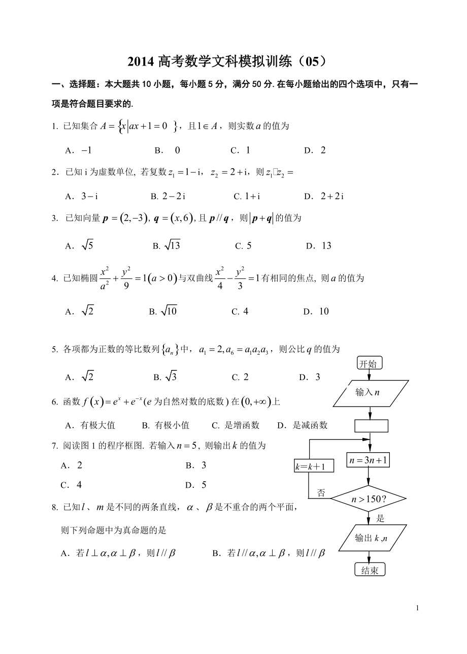 2014高三文科数学模拟试题05_第1页
