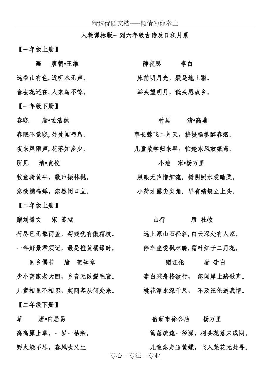 [小學(xué)語(yǔ)文資料]人教版一至六年級(jí)古詩(shī)詞及日積月累(共21頁(yè))_第1頁(yè)