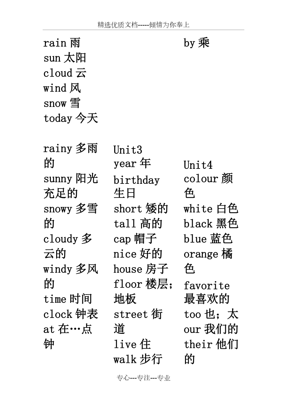 冀教版四年級下冊英語單詞共3頁