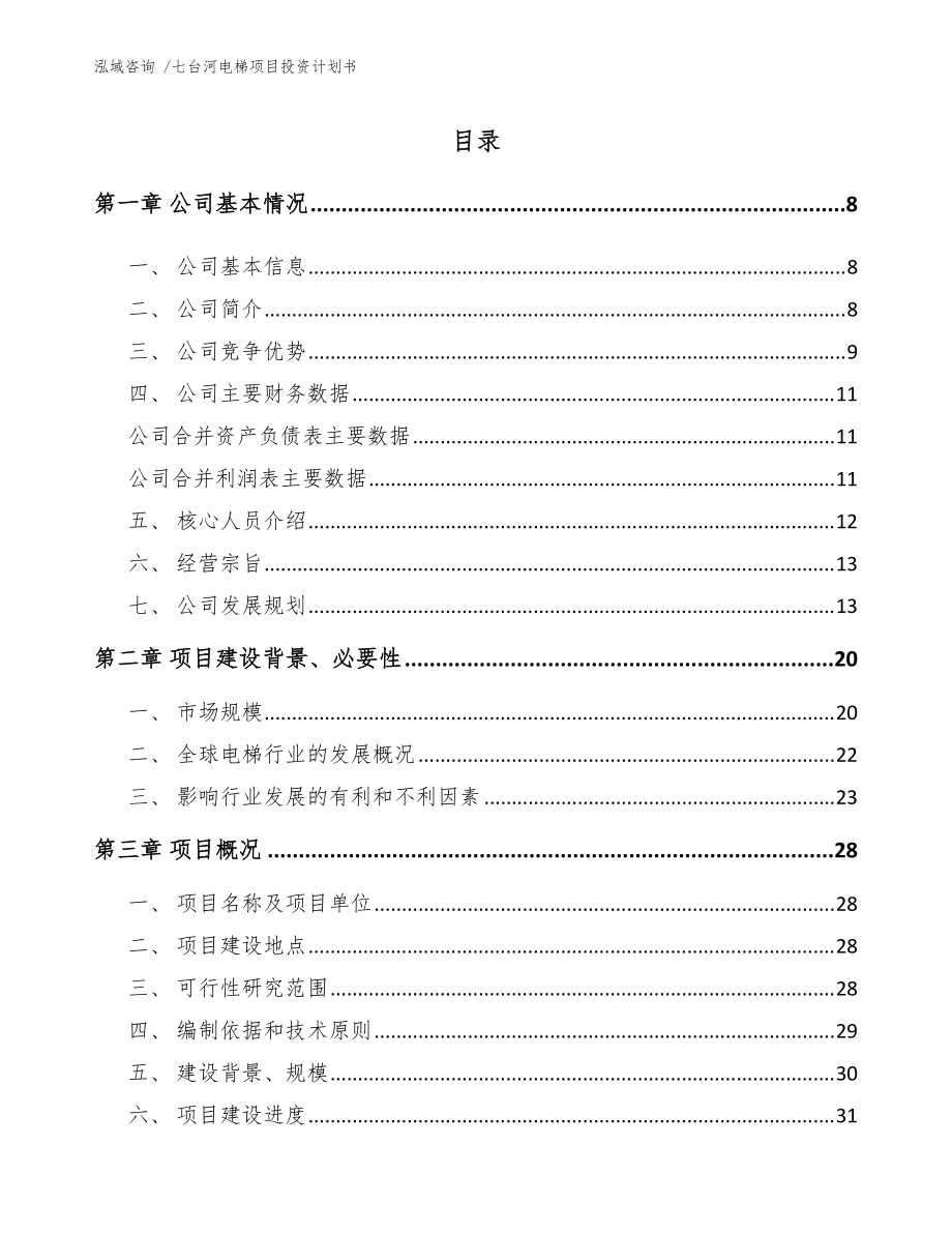 七台河电梯项目投资计划书（范文）_第1页