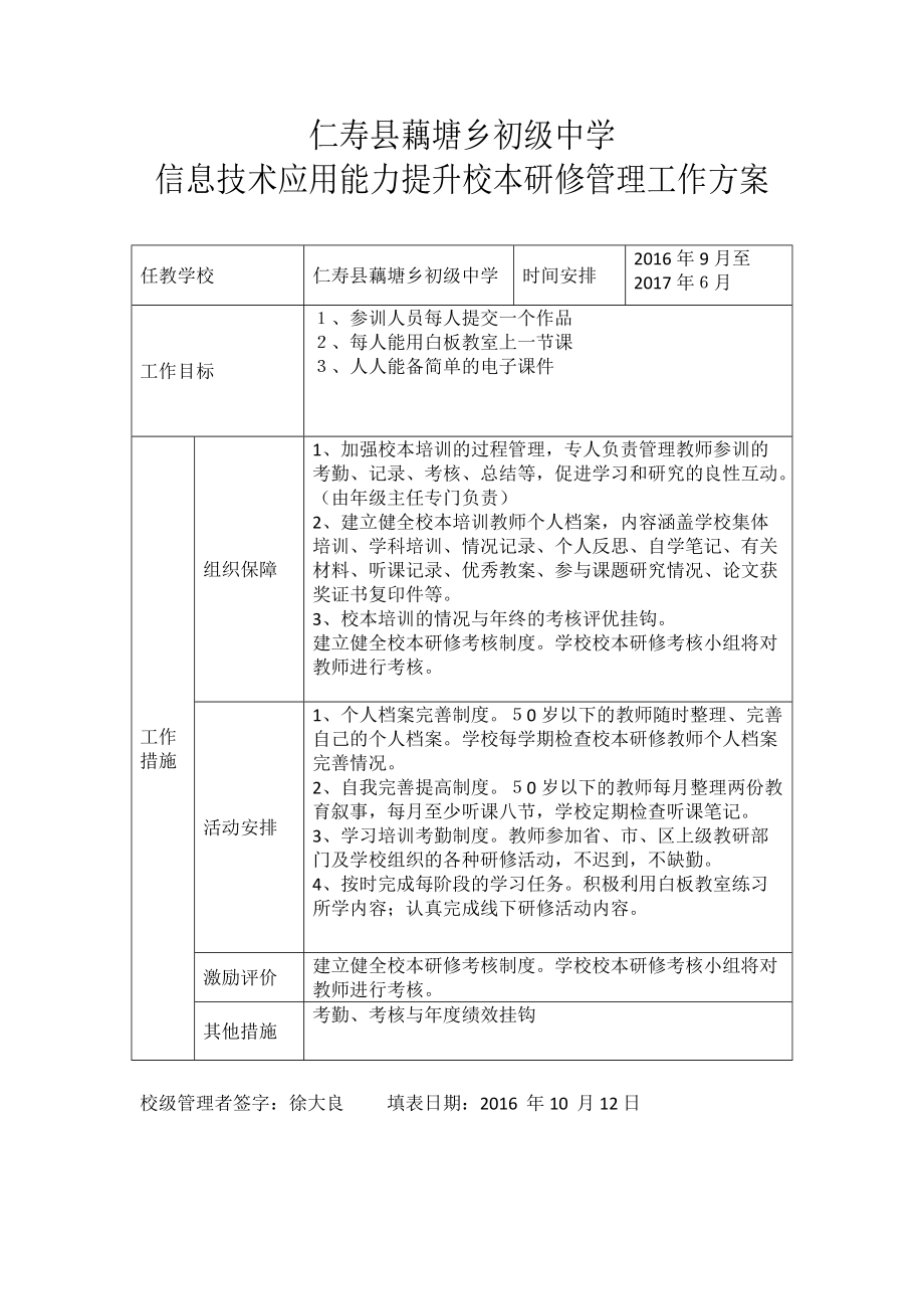 信息技术应用能力提升校本研修管理工作方案_第1页