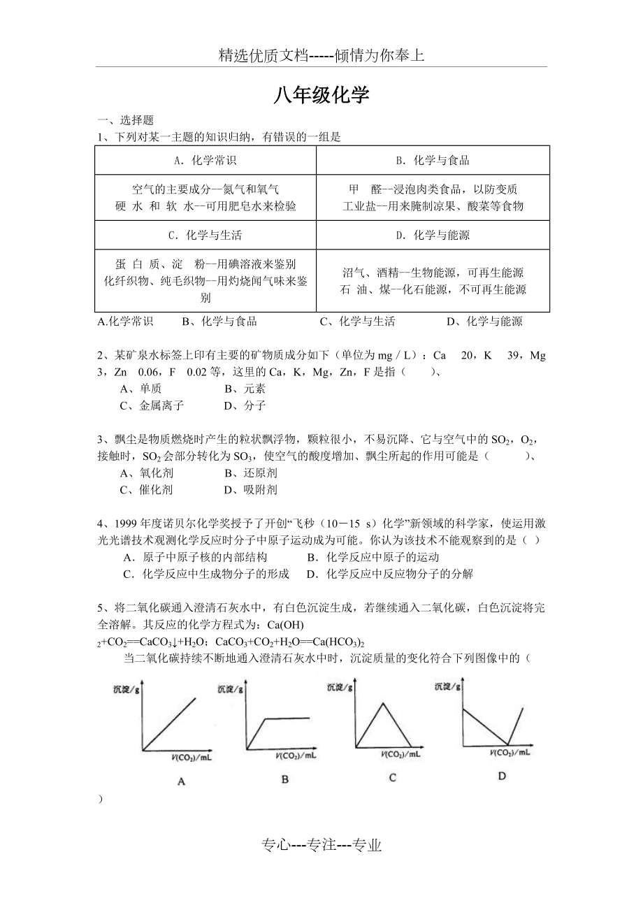 浙教版八下科學(xué)之化學(xué)模擬專題(共14頁)_第1頁