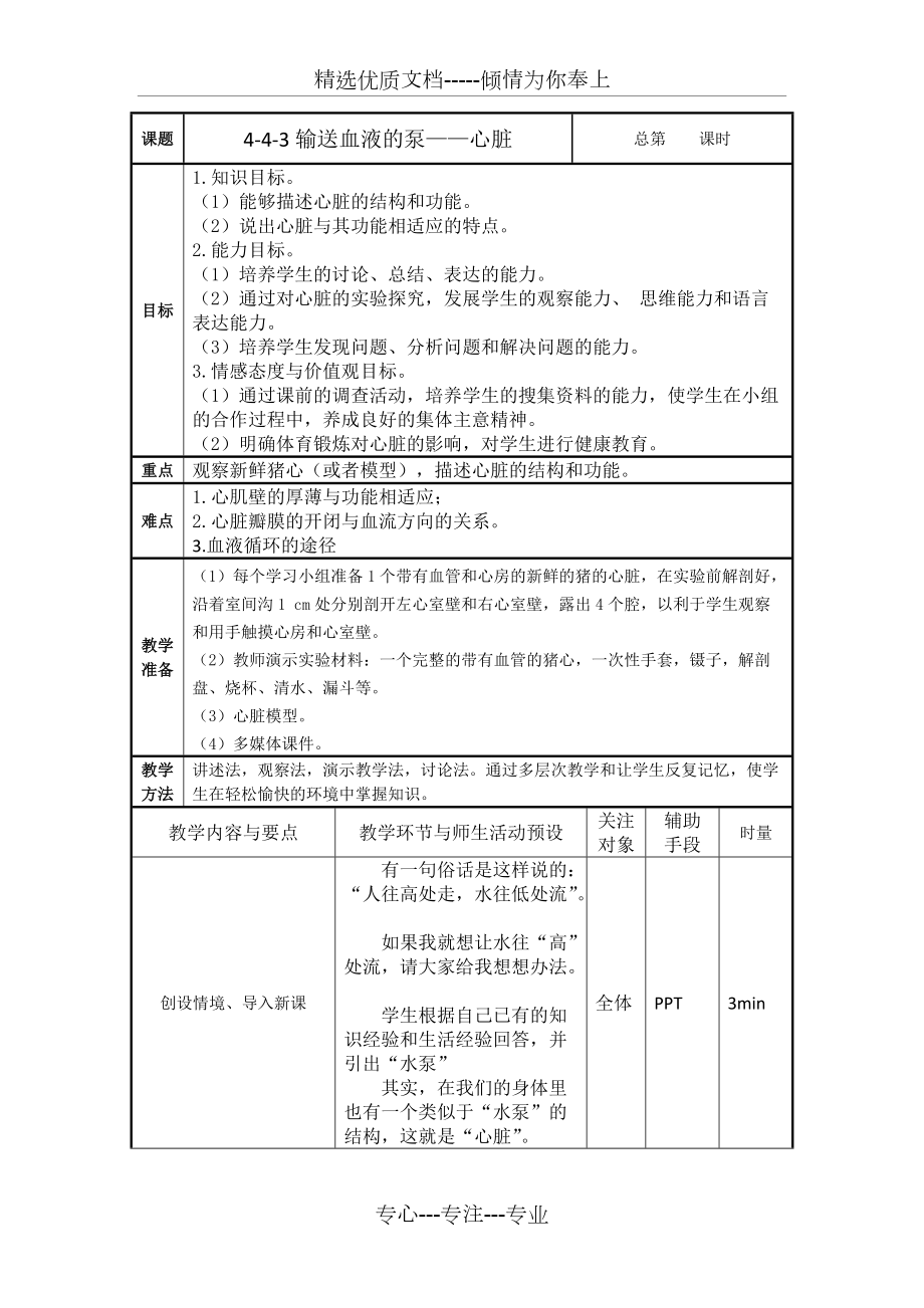 《輸送血液的泵-心臟》教學(xué)設(shè)計(共4頁)_第1頁