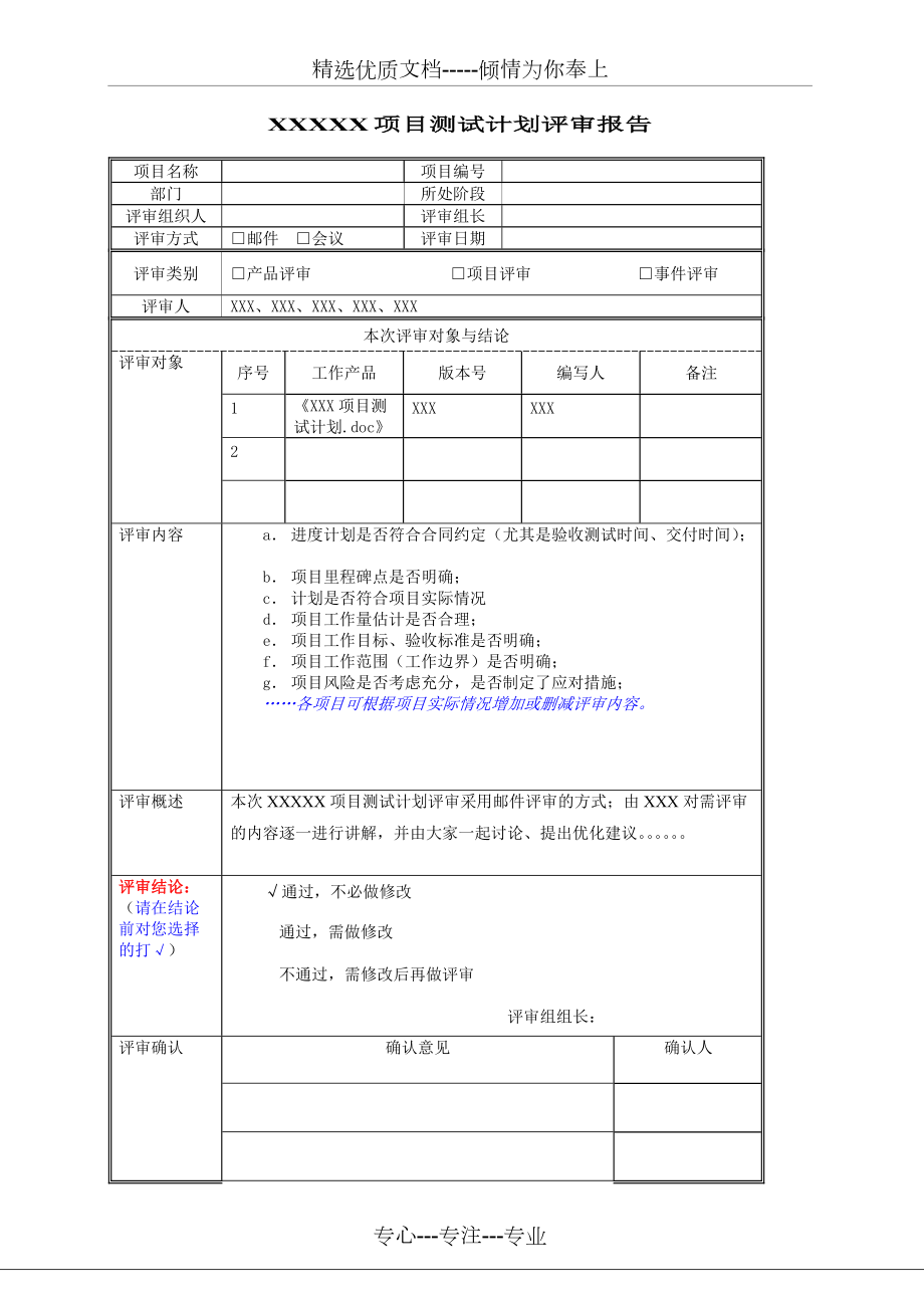 XXXXX项目测试计划评审报告(共5页)_第1页