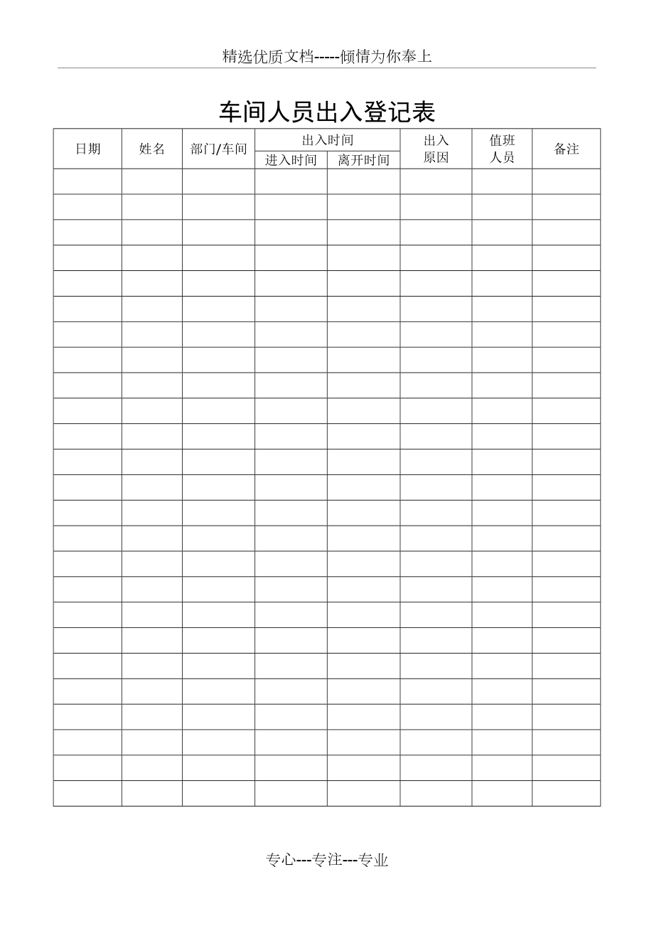 车间人员出入登记表(共1页)