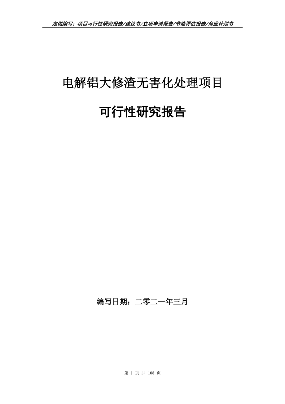 电解铝大修渣无害化处理项目可行性研究报告写作范本_第1页